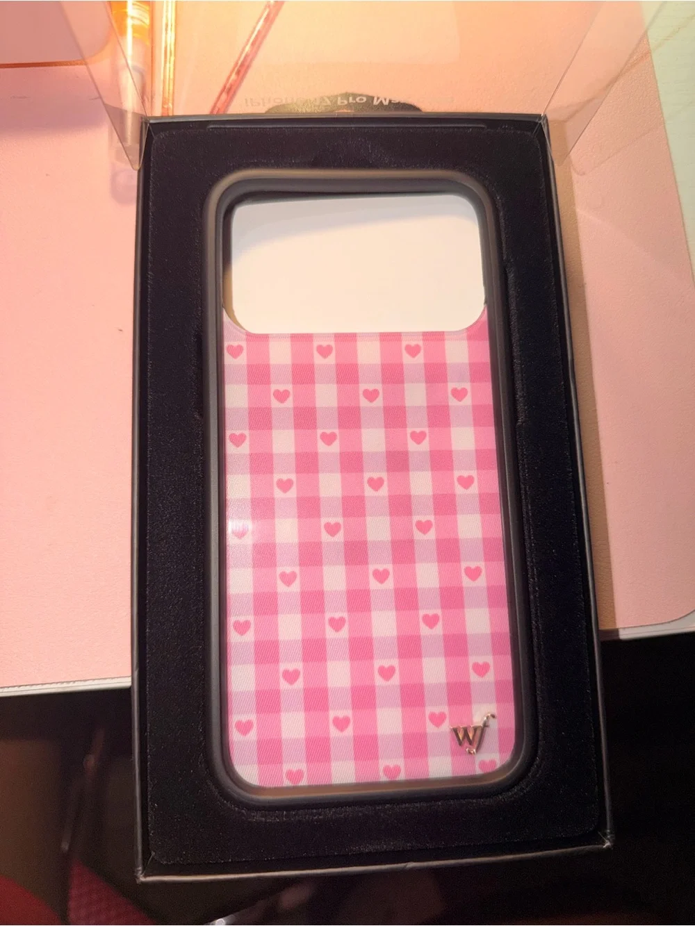 Wildflowers Pink Gingham Heart iPhone 17 Pro Max Case - Cute Check Pattern